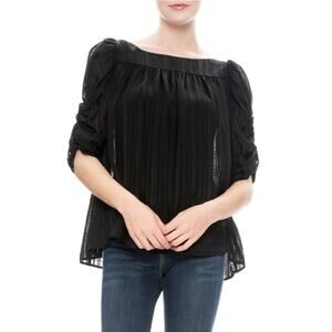 FRAME Black Silk Sheer Coquette Balletcore Dark Romantic Chic Blouse